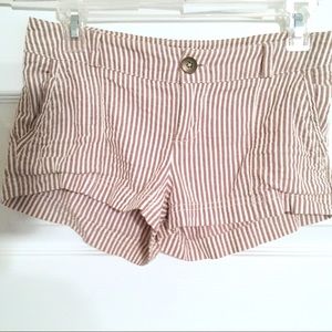 100% Cotton White Tan Striped Shorts Sz S F21